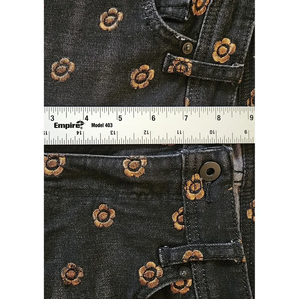 Pilcro‎ and the Letterpress Slim Straight Floral Embroidered Black Jeans Size 27